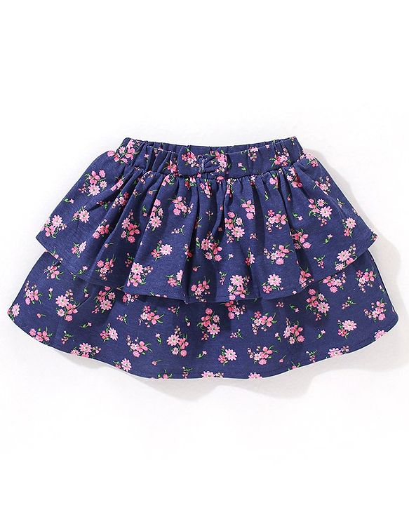 Babyhug 100% Cotton Half Sleeves Top & Skirt Floral Print - Pink & Navy