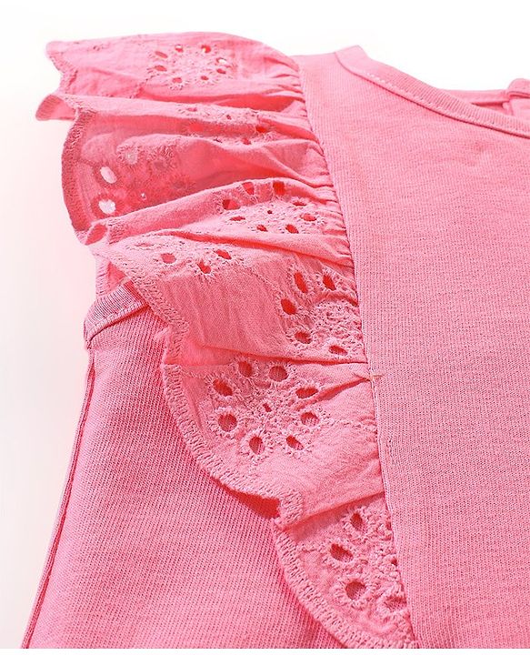 Babyhug 100% Cotton Half Sleeves Top & Skirt Floral Print - Pink & Navy