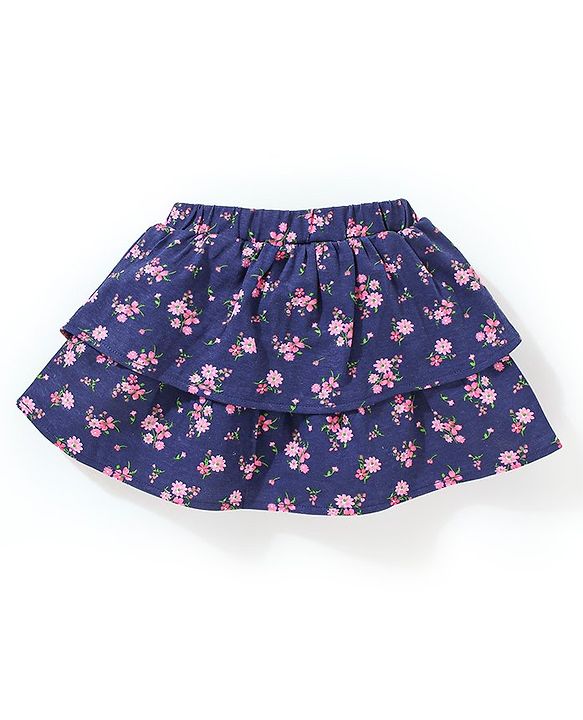 Babyhug 100% Cotton Half Sleeves Top & Skirt Floral Print - Pink & Navy
