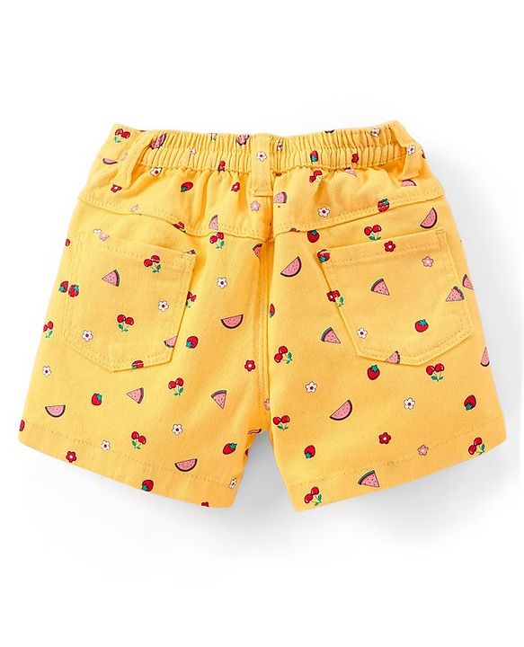 Babyhug Cotton Woven Knee Length Stretchable Shorts Cherry Print - Yellow