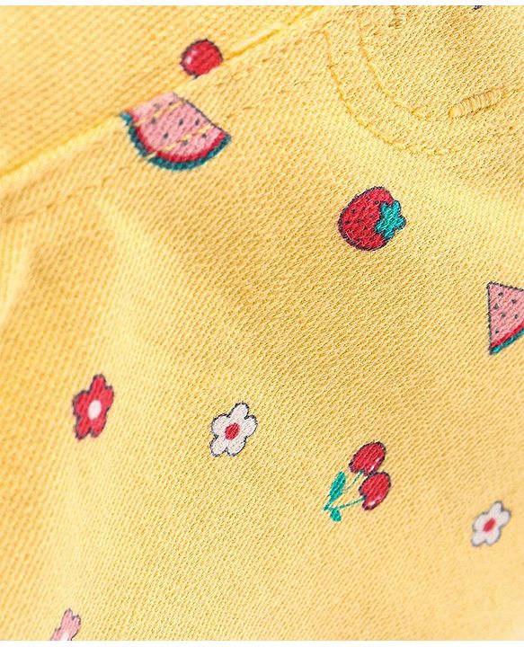 Babyhug Cotton Woven Knee Length Stretchable Shorts Cherry Print - Yellow