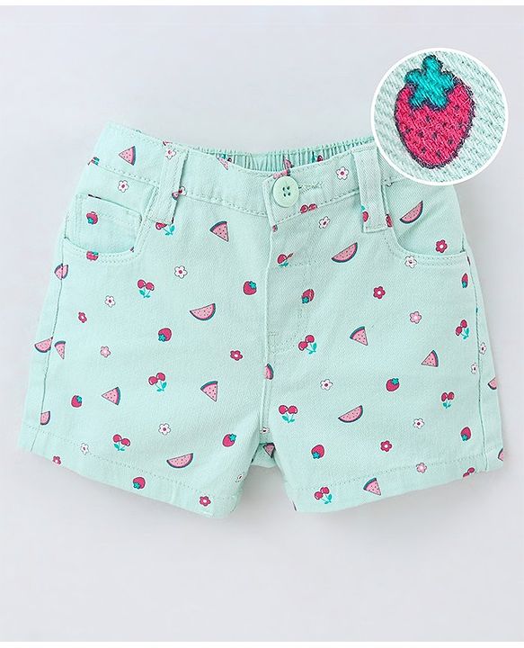 Babyhug Cotton Woven Knee Length Stretchable Shorts Cherry Print - Yellow