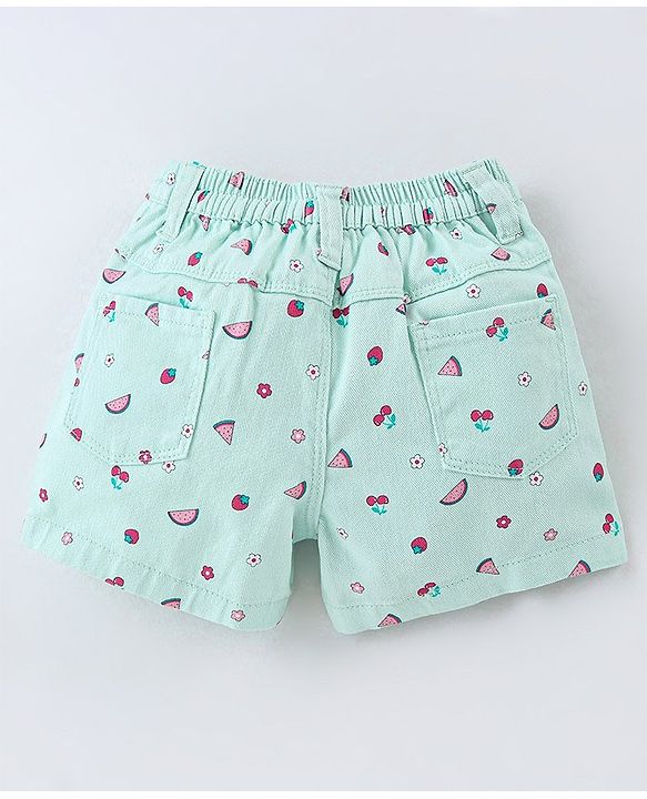 Babyhug Cotton Woven Knee Length Stretchable Shorts Cherry Print - Yellow