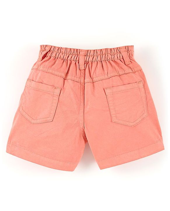 Babyhug Cotton Mid Thigh Length Solid Shorts With Stretch- Coral
