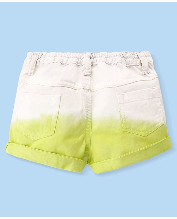 Babyhug Cotton Spandex Woven Stretchable Solid Shorts - White & Green