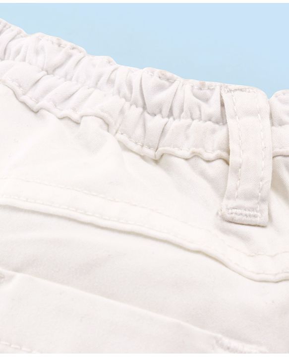 Babyhug Cotton Spandex Woven Stretchable Solid Shorts - White & Green