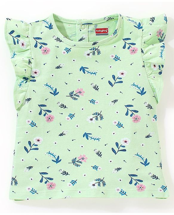 Babyhug 100% Cotton Sleeveless Floral Printed Top and Skirt Set - Green & Pink