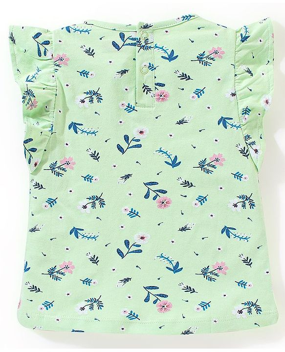 Babyhug 100% Cotton Sleeveless Floral Printed Top and Skirt Set - Green & Pink