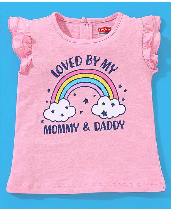 Babyhug 100% Cotton Sleeveless Top and Skirt Set Rainbow Print - Pink