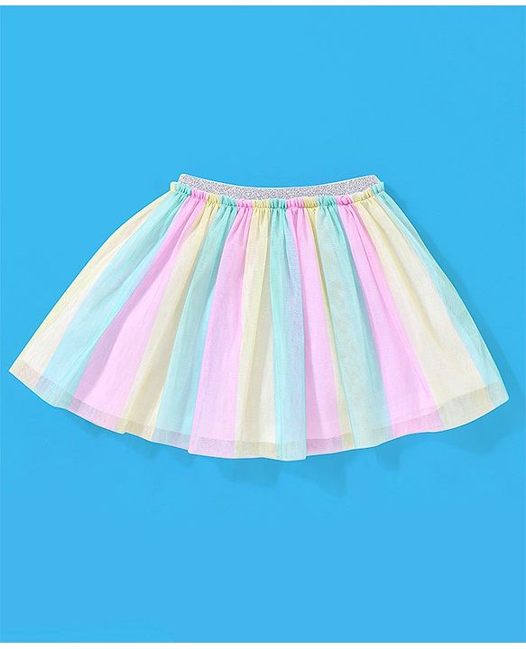Babyhug 100% Cotton Sleeveless Top and Skirt Set Rainbow Print - Pink