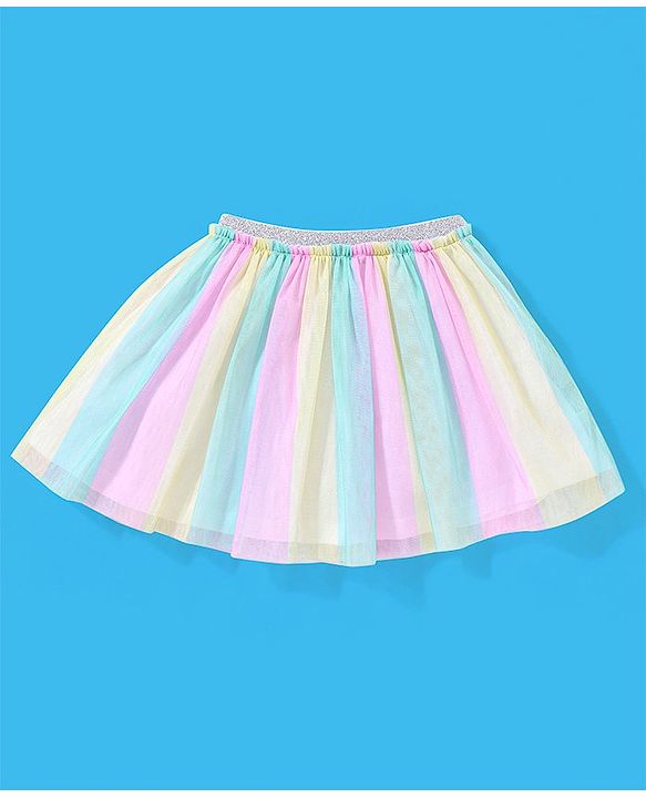 Babyhug 100% Cotton Sleeveless Top and Skirt Set Rainbow Print - Pink