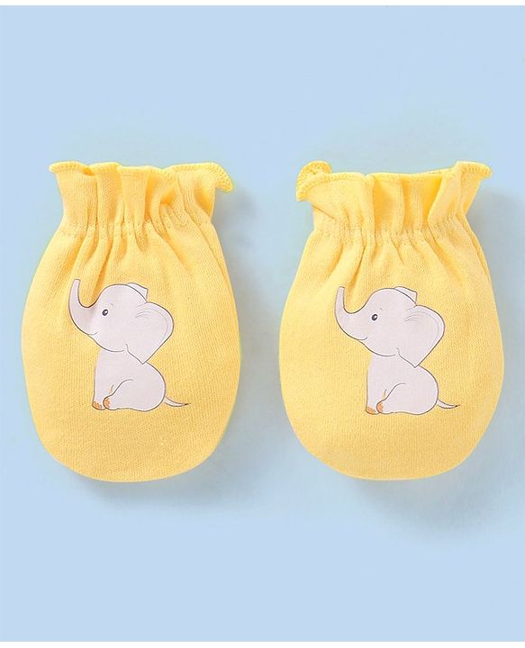 Babyhug 100% Cotton Knit Striped Mittens Pack of 3 - Green & Yellow