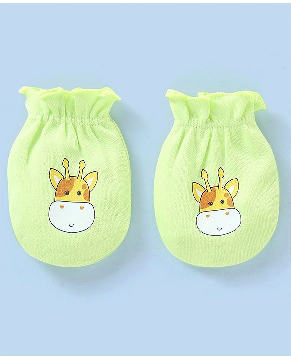Babyhug 100% Cotton Knit Striped Mittens Pack of 3 - Green & Yellow