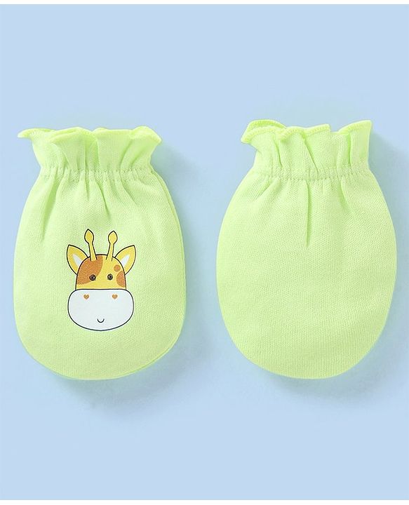 Babyhug 100% Cotton Knit Striped Mittens Pack of 3 - Green & Yellow