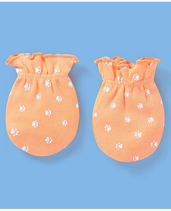 Babyhug 100% Cotton Knit Striped Mittens Pack of 3 - Orange Green & Blue