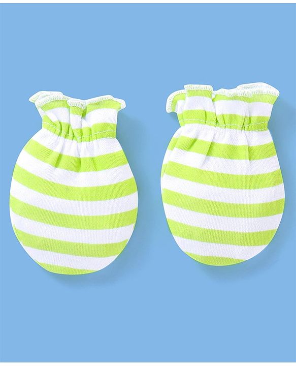Babyhug 100% Cotton Knit Striped Mittens Pack of 3 - Orange Green & Blue