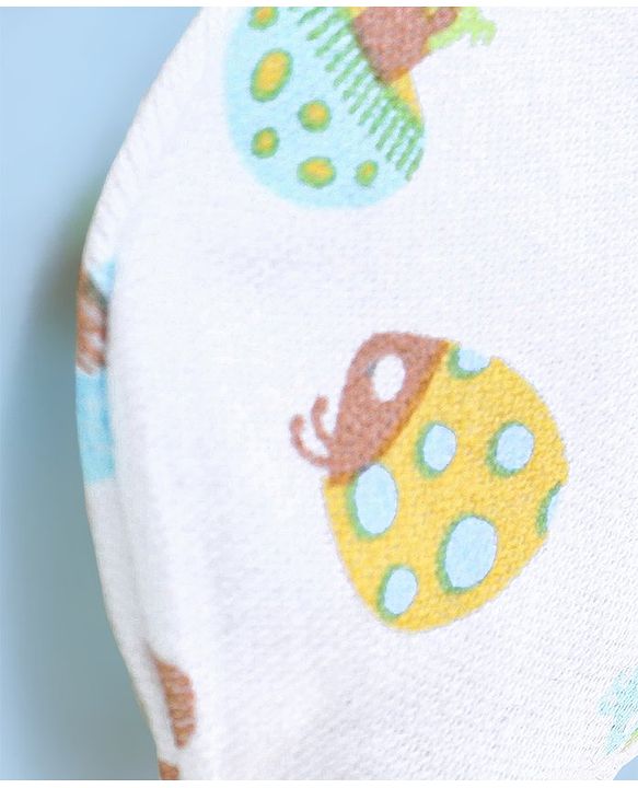 Babyhug 100% Cotton Mittens And Booties Set Mushroom Printed - White