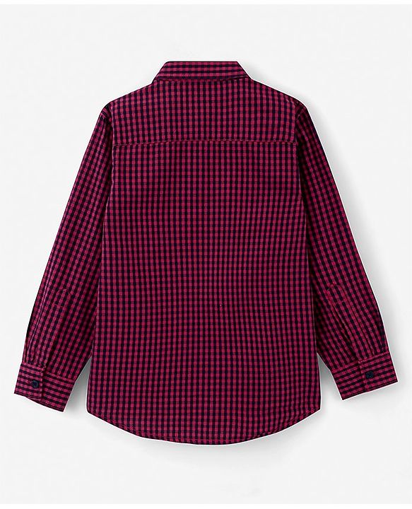 Pine Kids Full Sleeves Checked Shirt With Chest Print Inner T-shirt - Maroon