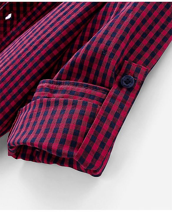 Pine Kids Full Sleeves Checked Shirt With Chest Print Inner T-shirt - Maroon