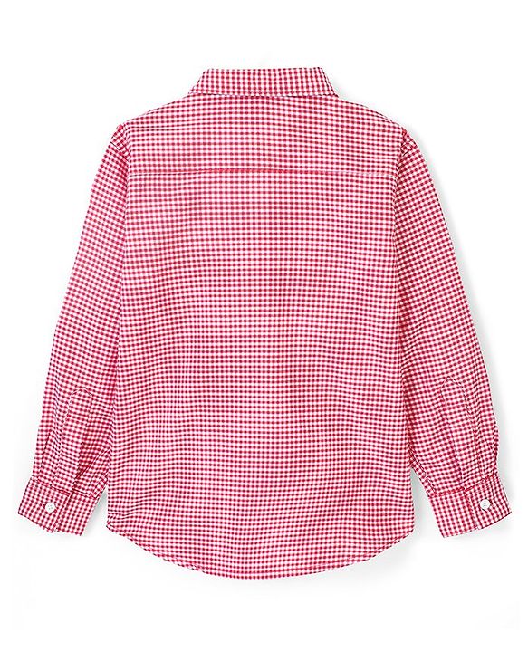 Pine Kids 100% Cotton Full Sleeves Checked Shirt with Chest Print Inner T-Shirt - Red