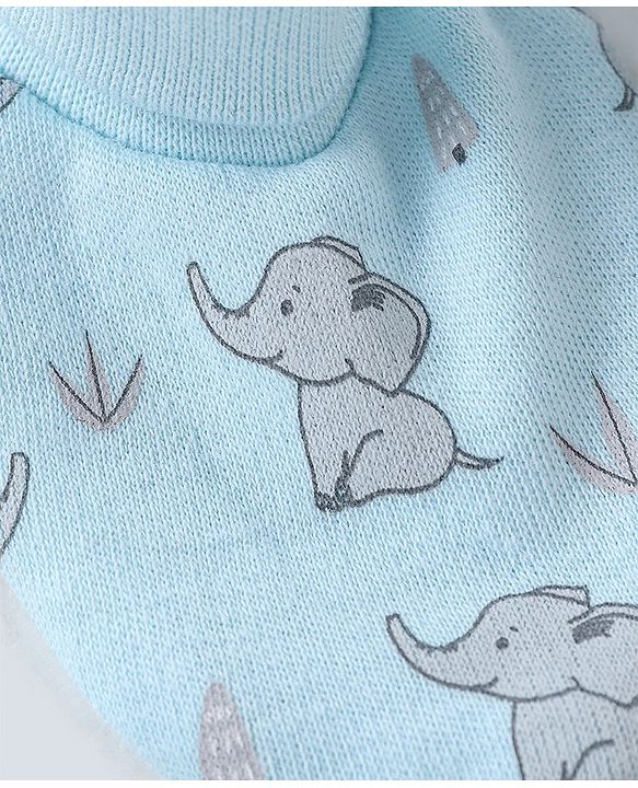 Babyhug 100% Cotton Mittens and Booties Elephant Print - Blue