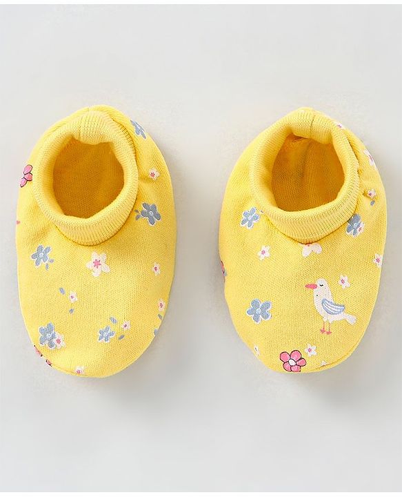 Babyhug 100% Cotton Mittens & Booties Set Floral Print - Yellow
