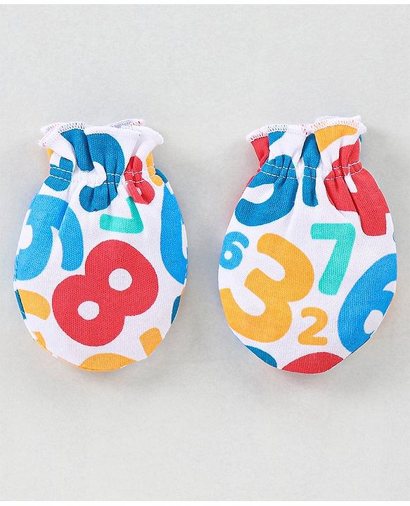 Babyhug 100% Cotton Mittens & Booties Set Numbers Print - Red & White