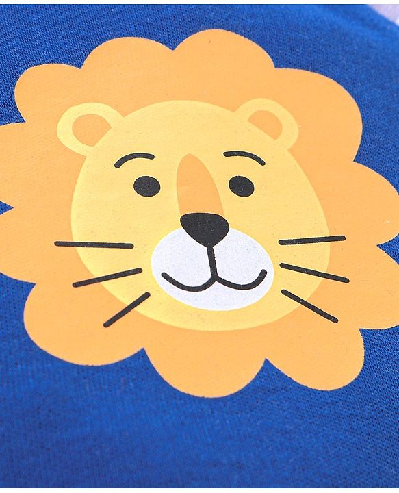 Babyhug 100% Cotton Knit Cap with Lion Print & Ears Applique - Navy