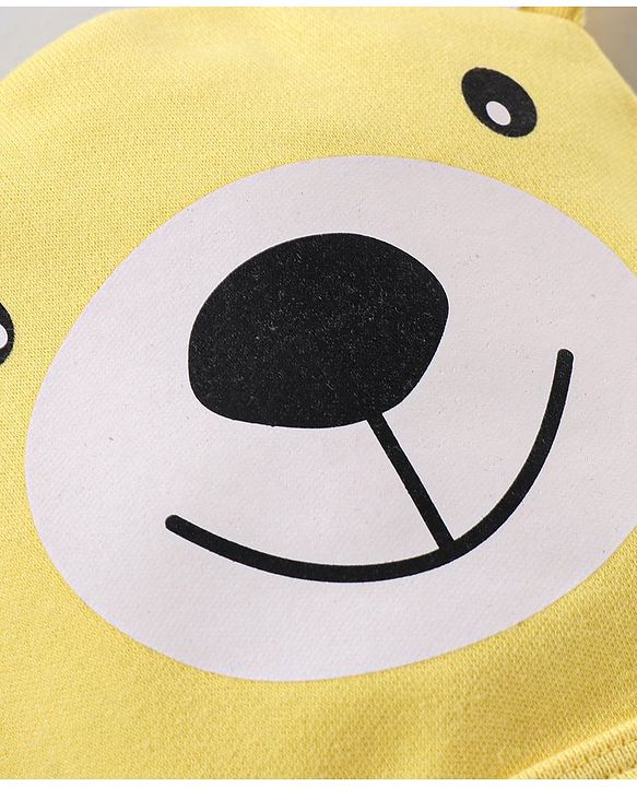 Babyhug 100% Cotton Knit Cap with Deer Print & Ears Applique - Yellow