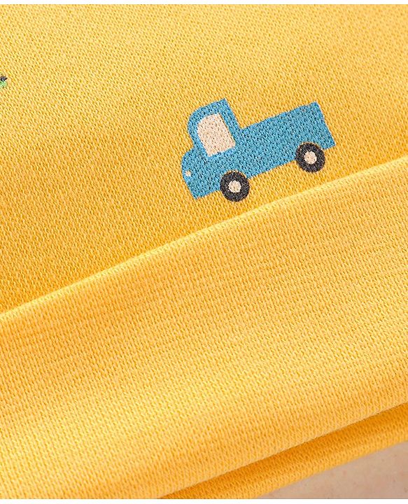 Babyhug 100% Cotton Cap Car Print Yellow - Diameter 9 cm