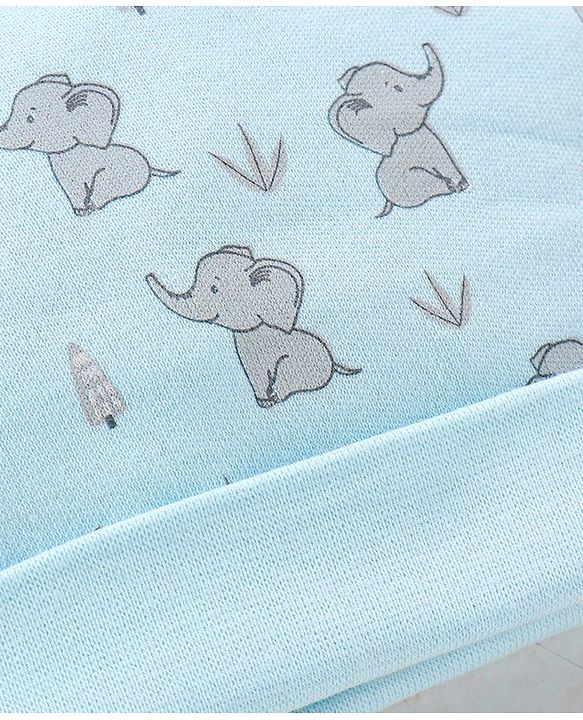 Babyhug 100% Cotton Elephant Print With Ear Applique Cap Blue - Diameter 10 cm