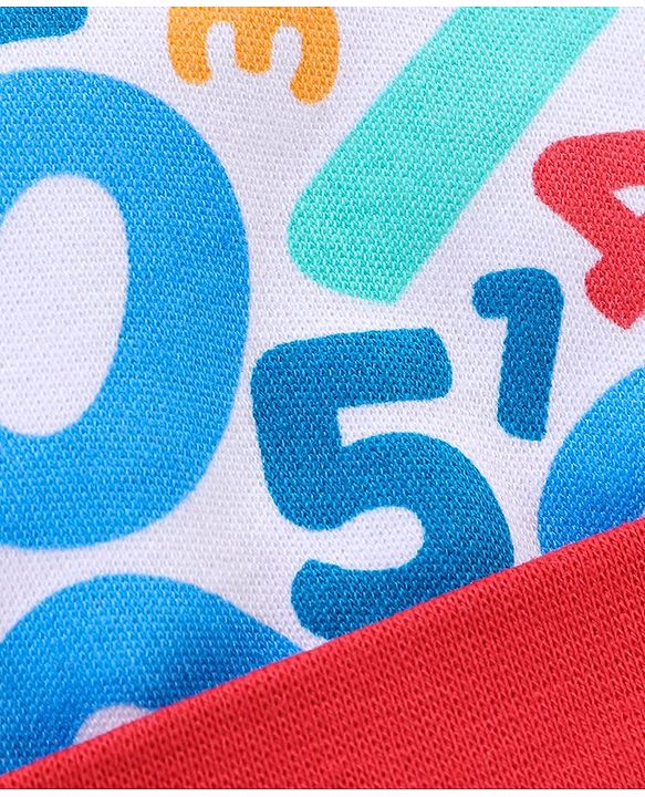 Babyhug 100% Cotton Knit Tie-Knot Cap Numbers Print - Red Blue & White