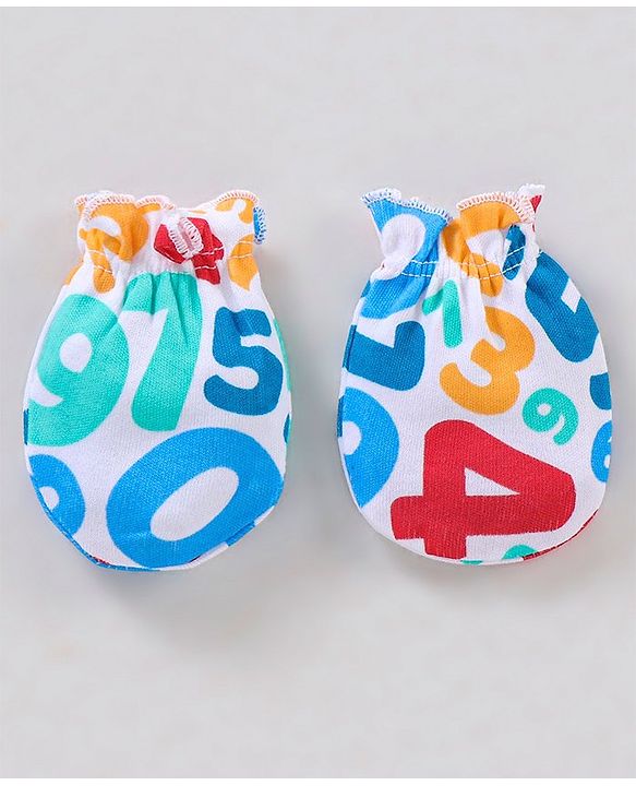 Babyhug 100% Cotton Mittens And Booties Numbers Print - Red