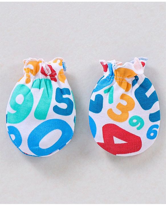 Babyhug 100% Cotton Mittens And Booties Numbers Print - Red