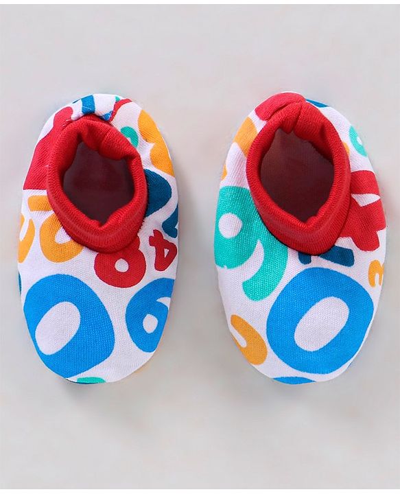 Babyhug 100% Cotton Mittens And Booties Numbers Print - Red