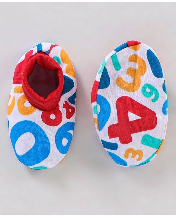 Babyhug 100% Cotton Mittens And Booties Numbers Print - Red