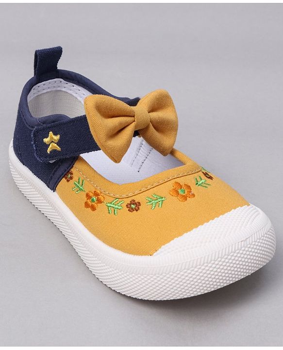 Cute Walk by Babyhug Velcro Closure Casual Shoes  with Floral Embroidery and Bow Applique - Yellow