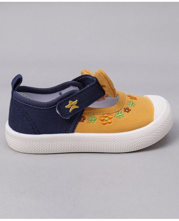 Cute Walk by Babyhug Velcro Closure Casual Shoes  with Floral Embroidery and Bow Applique - Yellow