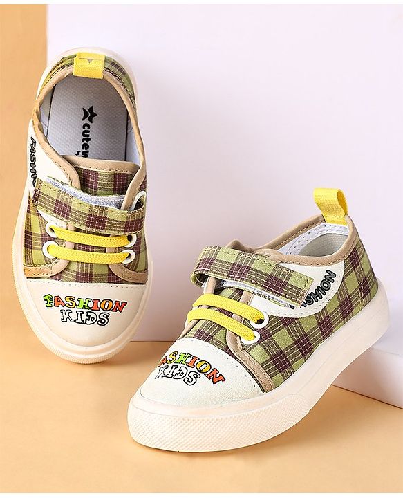 Cute Walk by Babyhug Checks Casual Shoes with Velcro Closure - Yellow