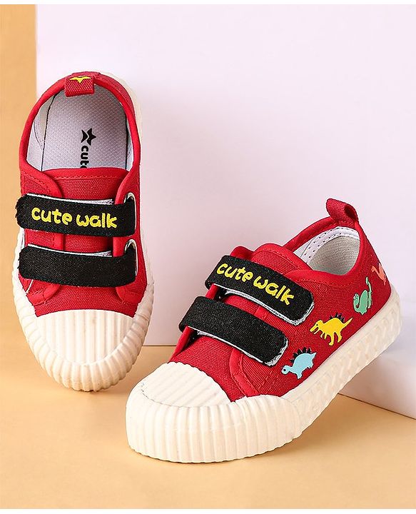 Cute Walk by Babyhug Velcro Closure Dino Printed Casual Shoes - Red