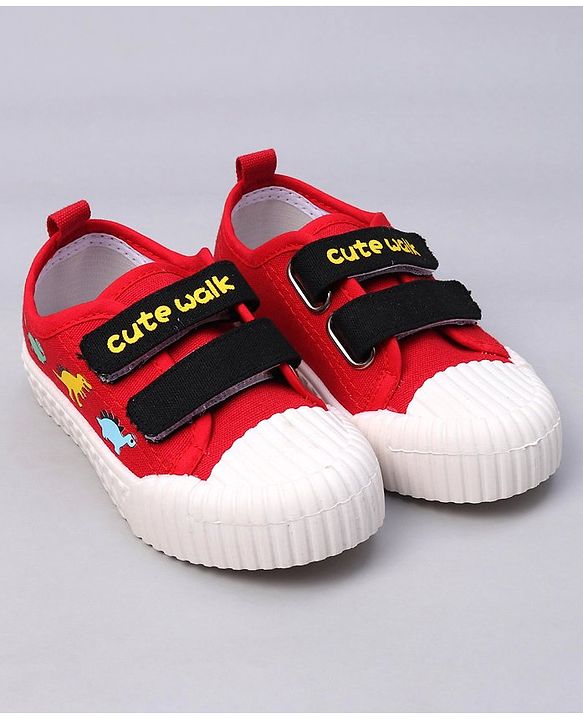 Cute Walk by Babyhug Velcro Closure Dino Printed Casual Shoes - Red