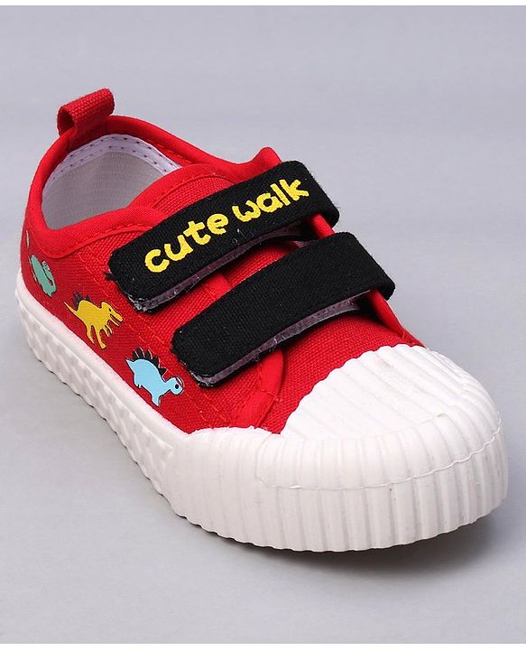Cute Walk by Babyhug Velcro Closure Dino Printed Casual Shoes - Red