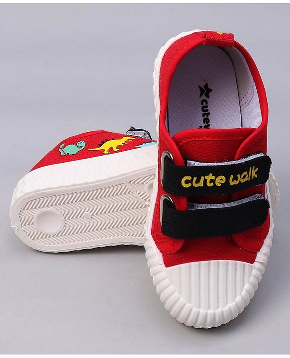Cute Walk by Babyhug Velcro Closure Dino Printed Casual Shoes - Red