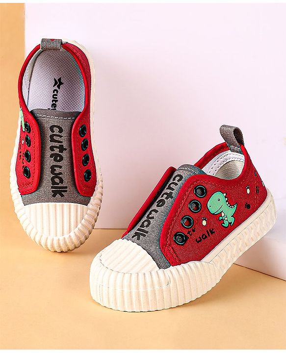Cute Walk by Babyhug Slip On Dino Printed Casual Shoes - Red