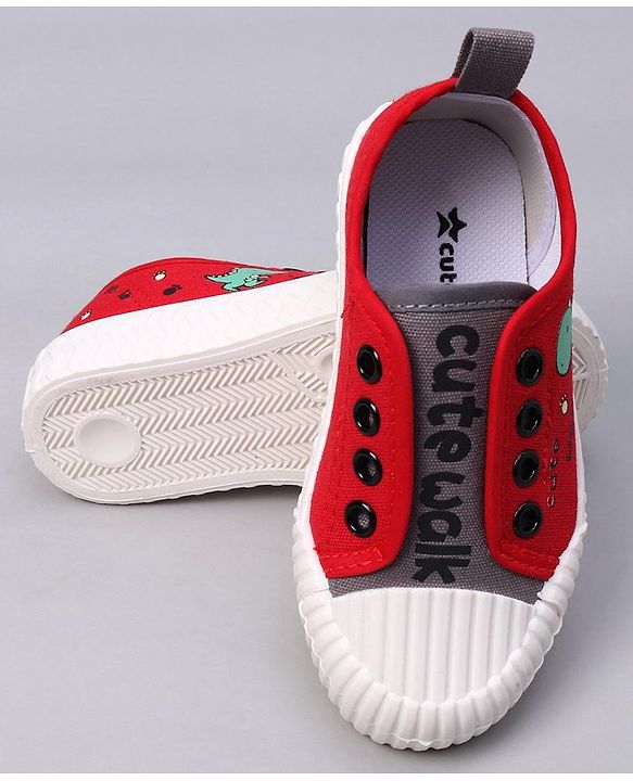 Cute Walk by Babyhug Slip On Dino Printed Casual Shoes - Red