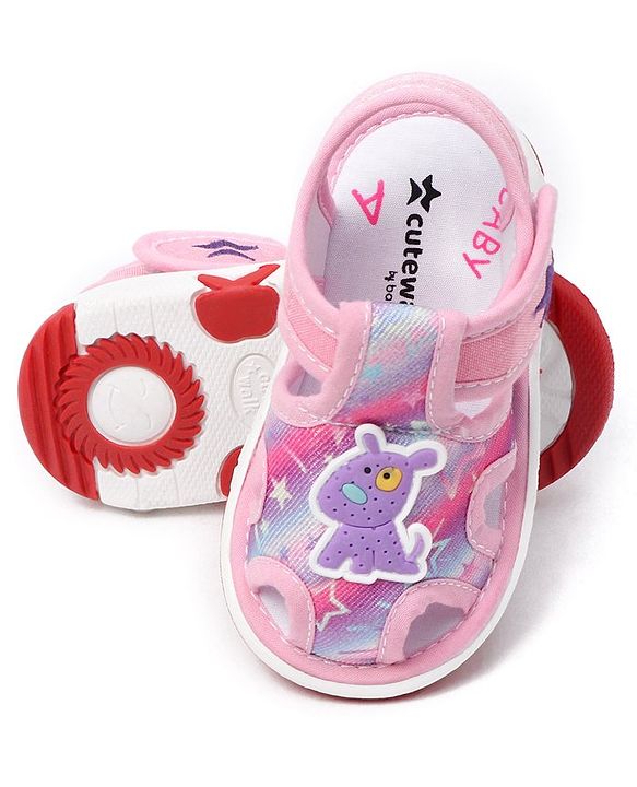Cute Walk by Babyhug Velcro Closure Sandals Puppy Patch - Pink
