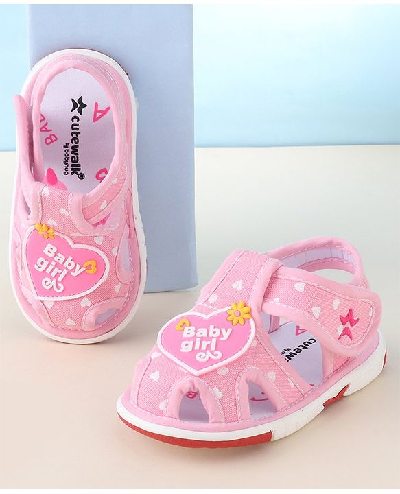 Cute Walk by Babyhug Velcro Closure Sandals Heart Patch - Pink