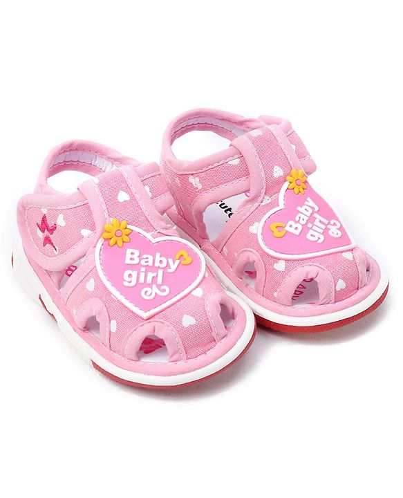 Cute Walk by Babyhug Velcro Closure Sandals Heart Patch - Pink