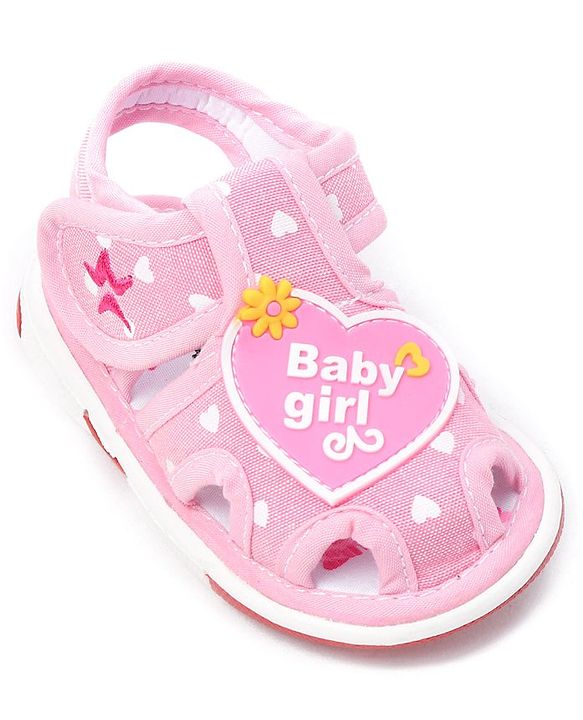 Cute Walk by Babyhug Velcro Closure Sandals Heart Patch - Pink