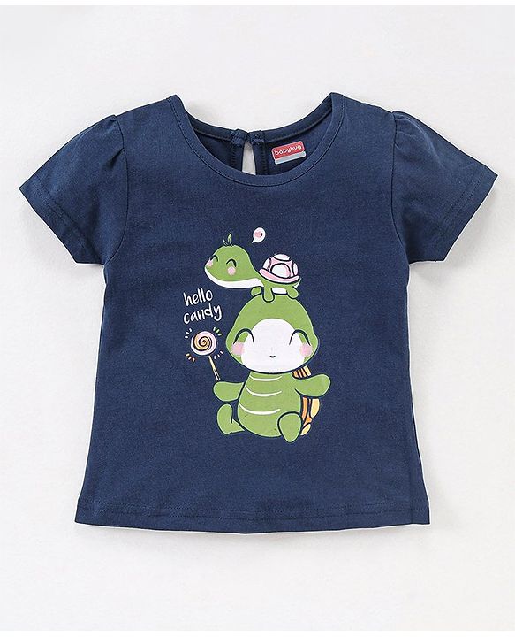 Babyhug Half Sleeves Cotton Capri Night Suit Tortoise Print - Navy Blue & Pink